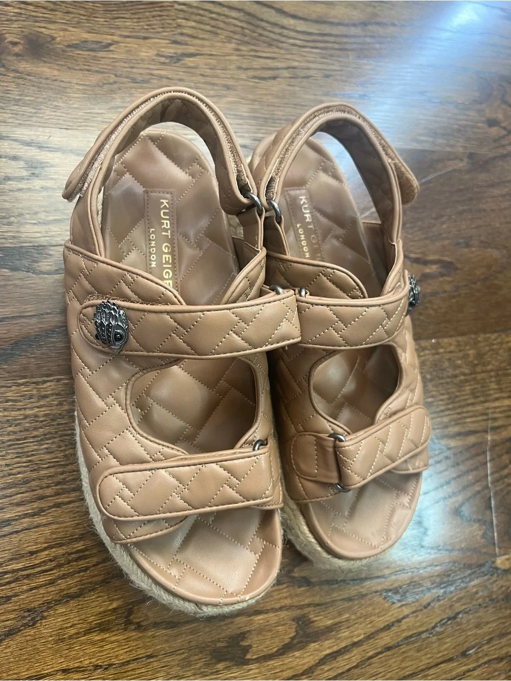 Kurt Geiger Tan Quilted Leather Velcro Sandals